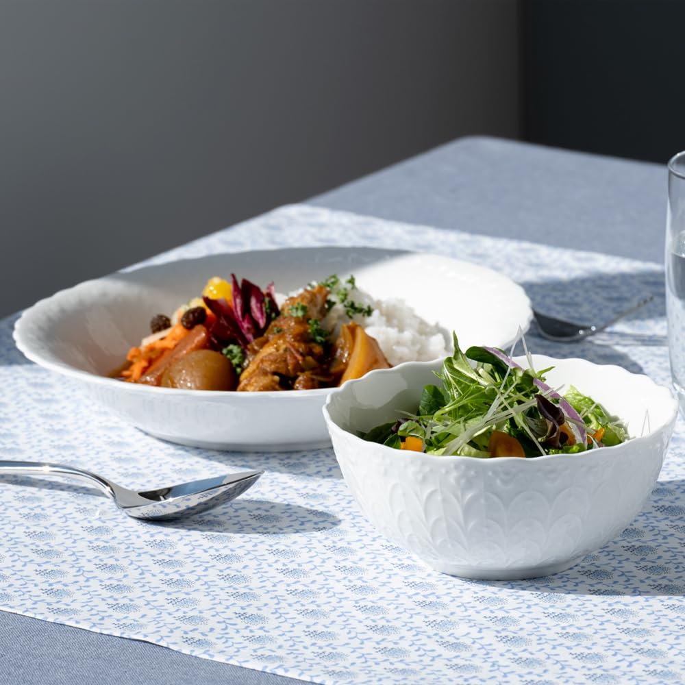 NARUMI Silky White Salad Bowl, 14cm Diameter, White, Cute Relief Design, Microwaveable, Dishwasher Safe, 9968-3443P