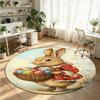 Rabbit Printed Round Crystal Velvet Rug Soft Non Slip Floor Carpet For Bedroom Holiday Gift
