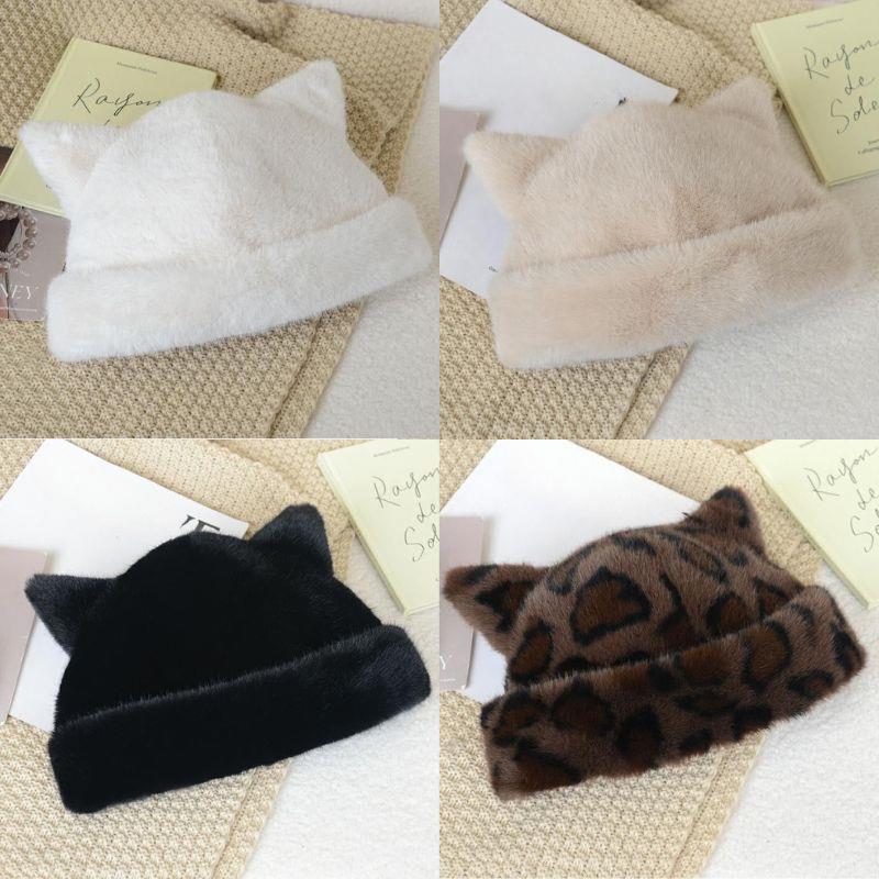 Fluffy Fur Women's Winter Hat Winter Cat Ears Snow Ski Cap Faux Fur Thick Warm Windproof Hat Russian Hat Mink Fisherman's Hat