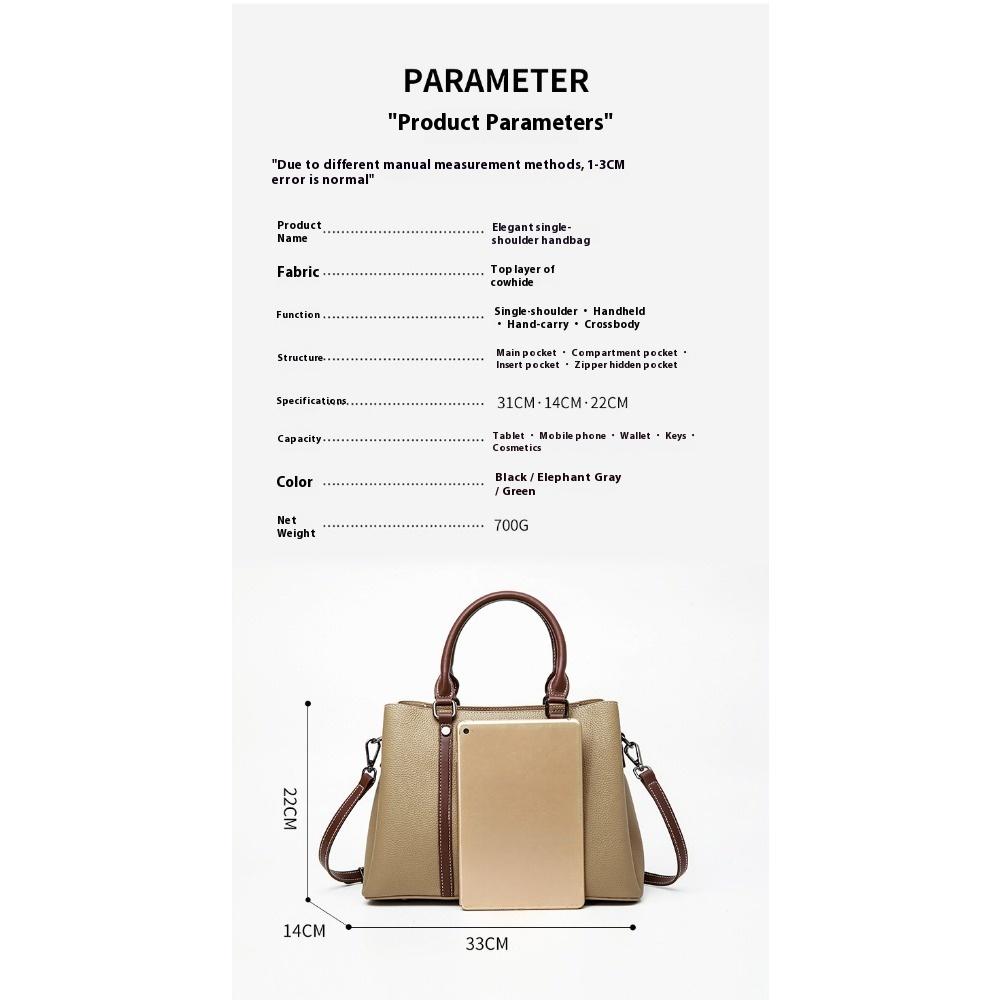 One Shoulder Messenger Bag Large Capacity Contrasting Bag First Layer Cowhide Handbag Versatile Leather Women's Bag