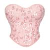 Top Corset Roz cu Paiete, Fără Bretele, Decolteu în Formă de Inimă, Bustieră cu Baleine pentru Femei