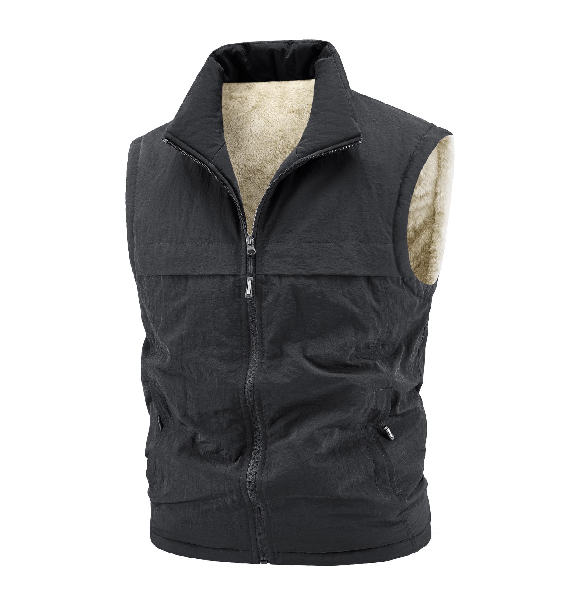 

Men s Lambswool Fleece Vest - Warm, Sleeveless, Autumn/Winter Style XL чорний