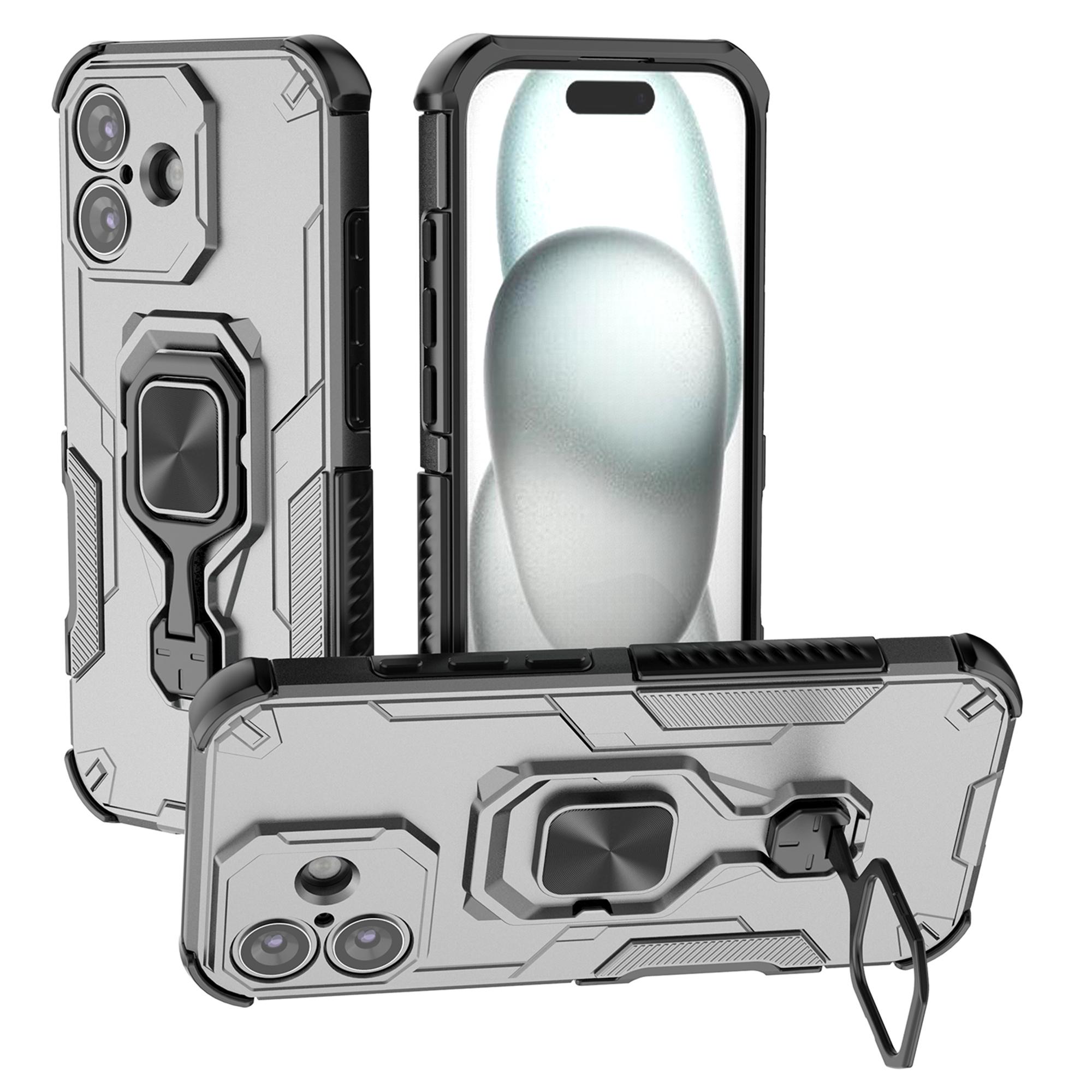 

Чехол для iPhone 17 с вращающейся кольцевой подставкой, противоударный чехол для телефона из ПК+ТПУ Titanium Grey