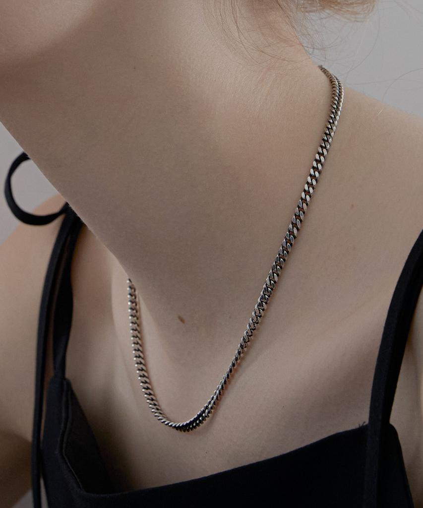 Alleun Silver 925 Oxidized Thick Curve Chain Long Choker Necklace