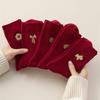 Women's Year of the Horse Red Zodiac Socks, Mid-Calf, Double Needle, Striped, Autumn/Winter.