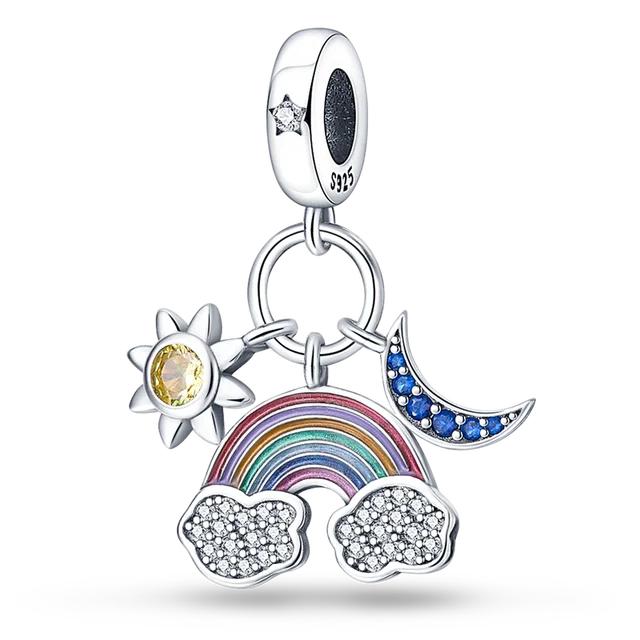 100 % 925 Sterling Silber glänzende bunte Charms Perlen Sonnenblume Schmetterling Sonne Anhänger Fit Original neue Armband DIY Schmuck