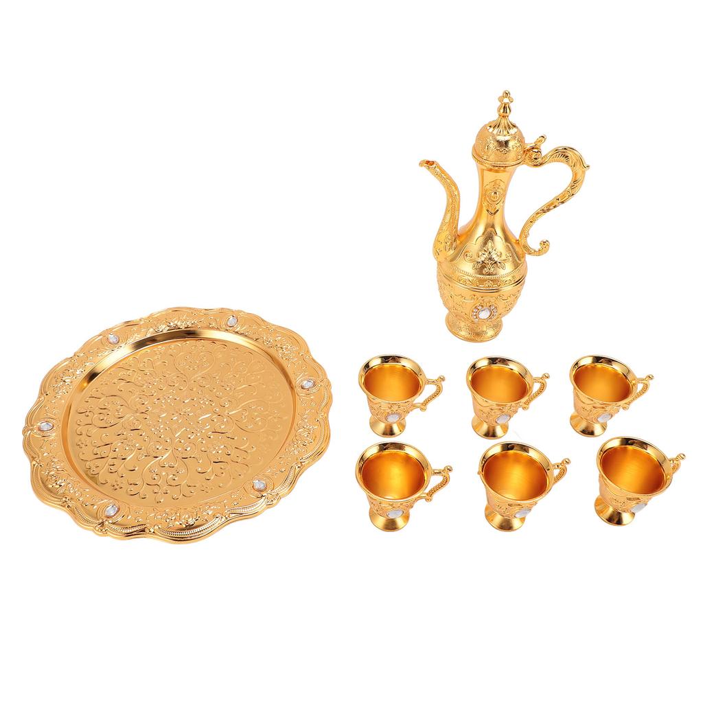 Legerings Vinglass Kanne Sett Rustfritt Utsøkt Dekorativt Vintage Kaffekanne Sett for Te Hjemmefest Vi