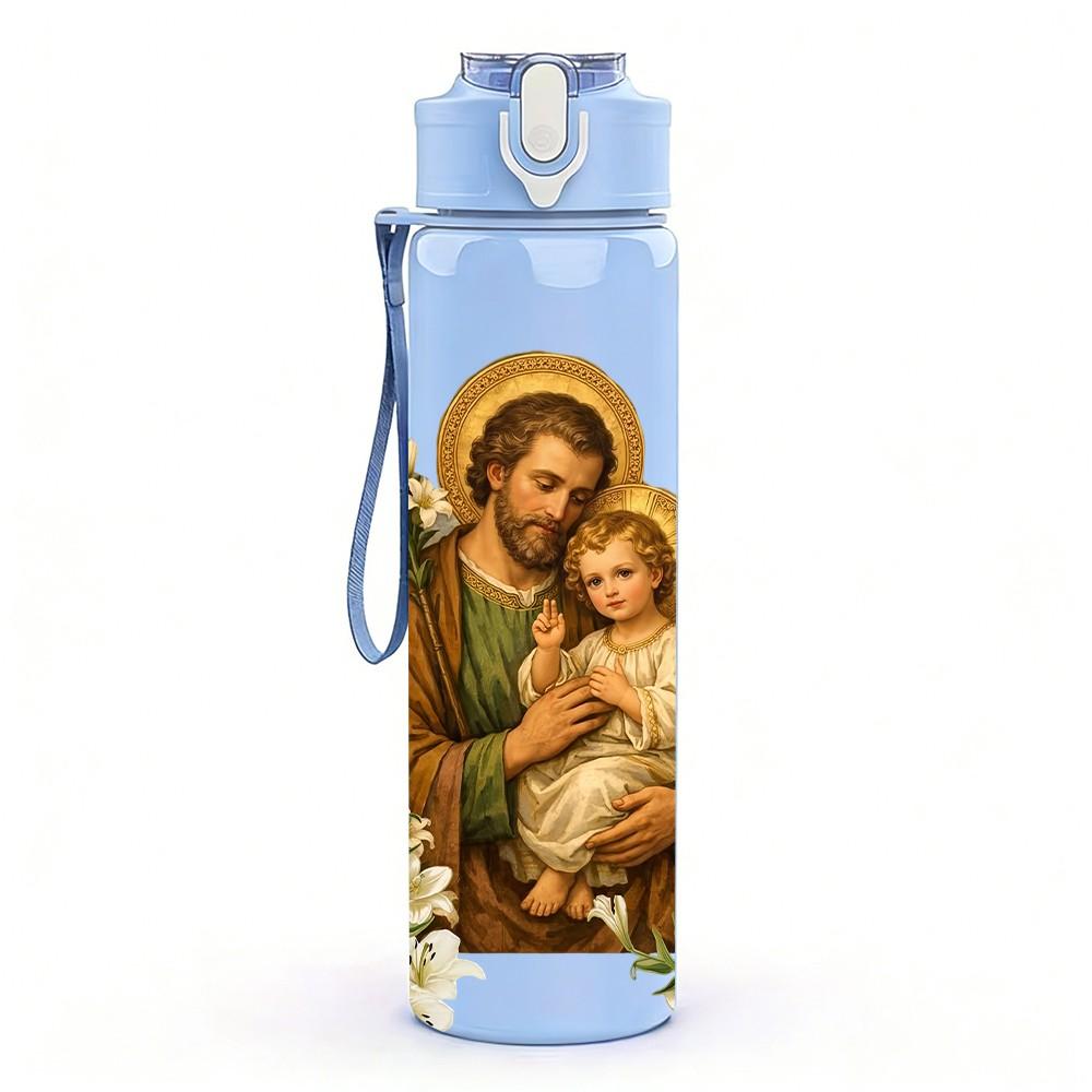 1PC Joseph Holding Infant Jesus Print 750ml Color Plastic Sports Water Bottle Leakproof Flip Straw Lid Suitable for Sports Office Home Use