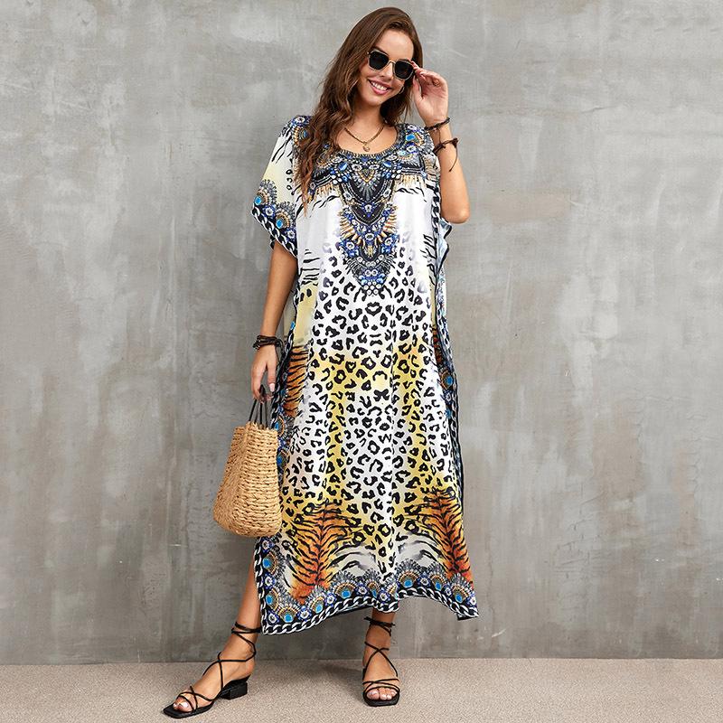 Indigo Floral Beach Robe: Loose Seaside Holiday Sunscreen Dress & Bikini Cover-up