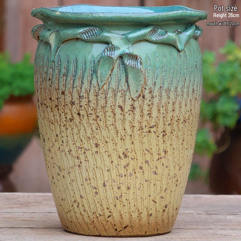 Handmade Coarse Pottery Tall Flower Pot for Succulents and Green Plants – Breathable Ceramic Jar for Bird of Paradise & Bougainvillea