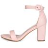 Allegra K Women's Solid Open-Toe Buckle Block Heel Ankle Strap Sandals, Light Pink, Size 26.5cm