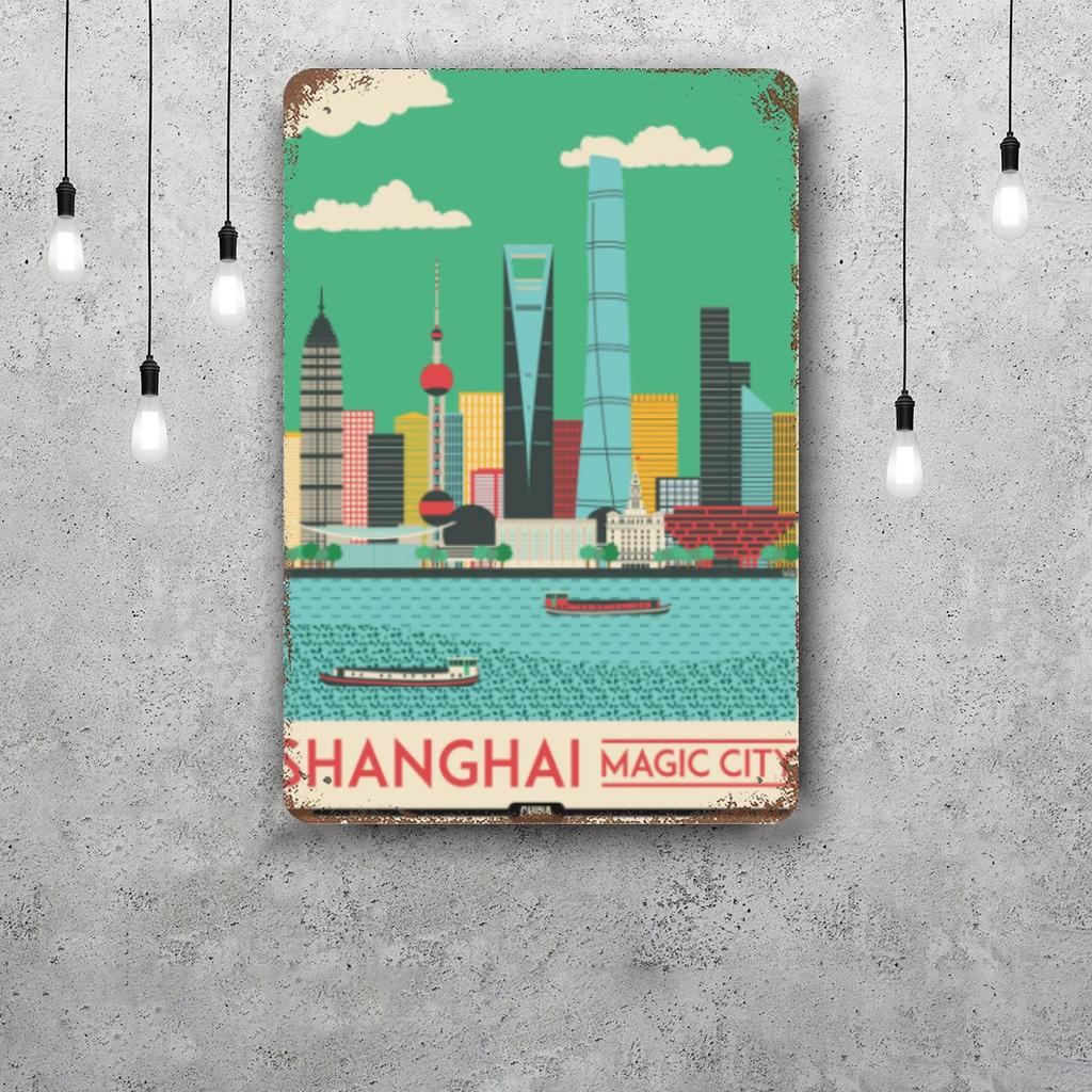 shanghai Vintage Tin Sign Home Decor Wall Decor Art Wall Mural Room Decoration Decor Retro Metal Sign Plate Bar Posters