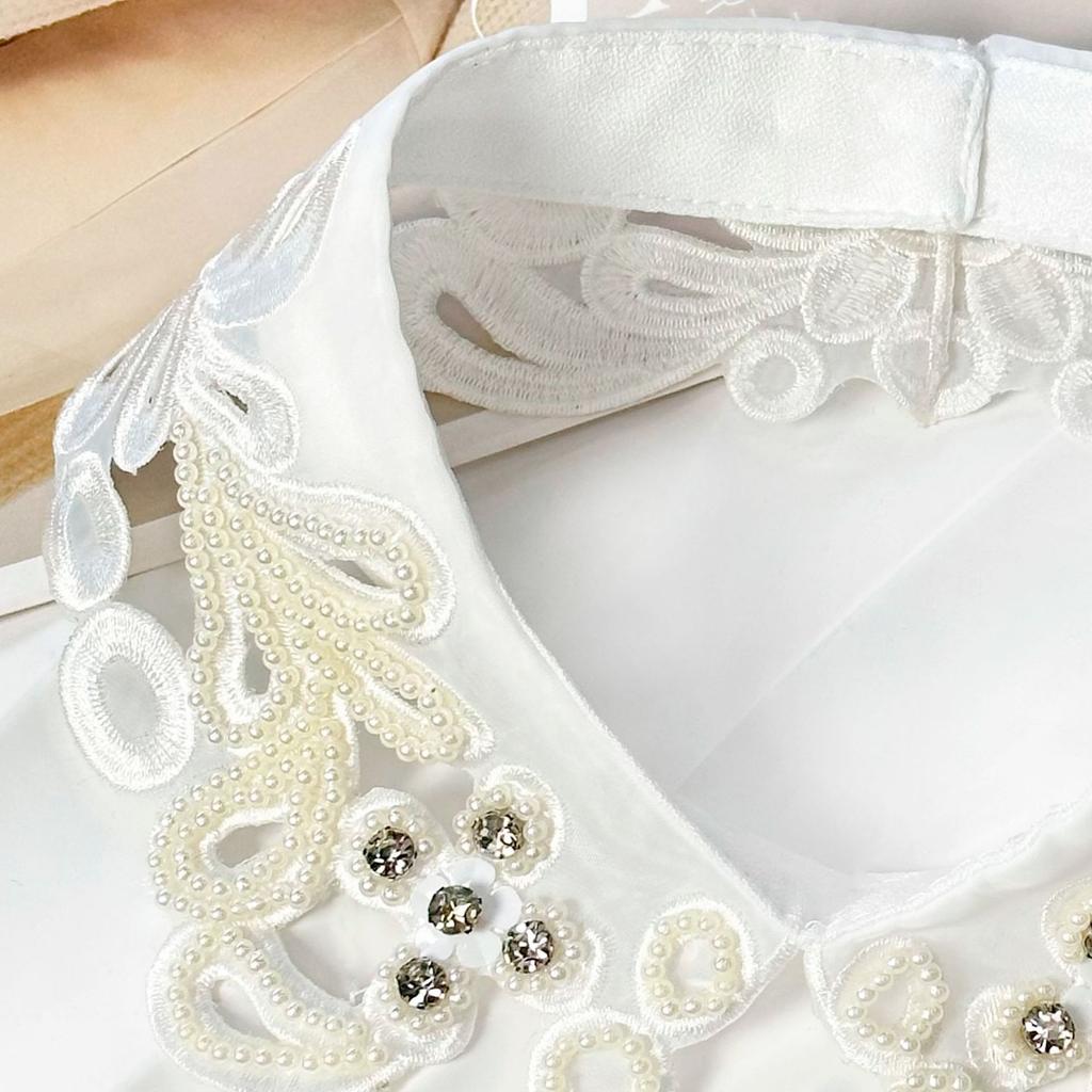 Eugen Garn Vielseitlicher Pullover Hemdkragen Spitze Perlendekoration Mode Schwerindustrie Hohlstickerei Nagelperlen Falscher Kragen