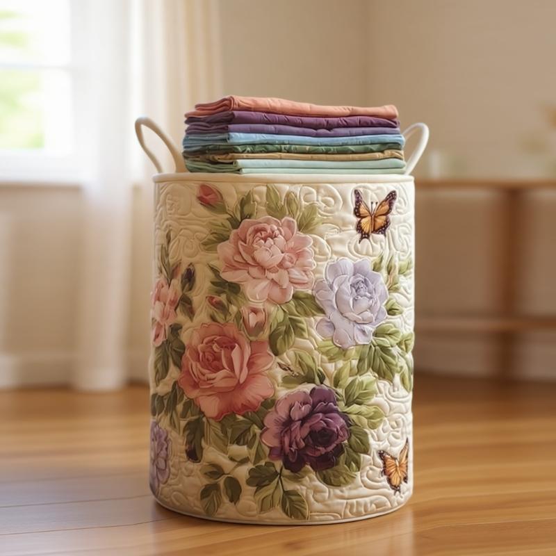 Stylish Quilted Foldable Laundry Hamper With Bohemians Floral Design And Sturdy Handles Handheld Washing Organizers Bag