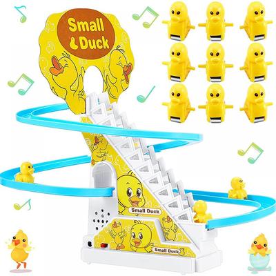 Elektrische kleine Ente für Kinder, die Treppen klettert, Spielzeug zum Selbermachen, Rutsche, Treppe, Achterbahn, Spielzeug, verspielte Enten, Achterbahn, Spielzeug mit Musik und Licht (9 STÜCKE Ente)