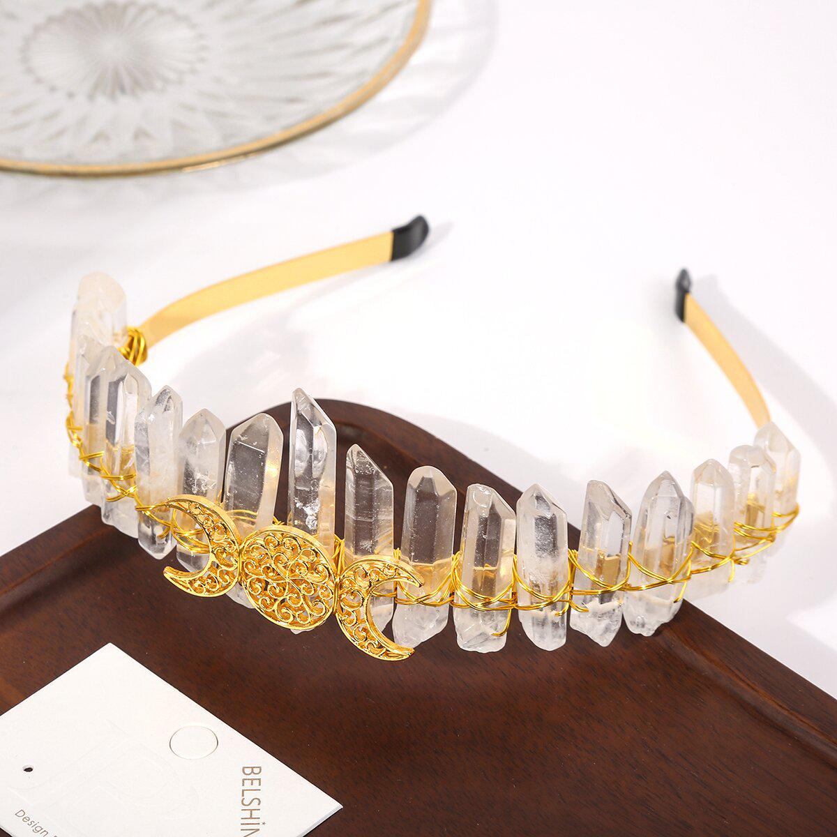 

Bohemian Natural White Crystal Crown Headband Hair Accessory