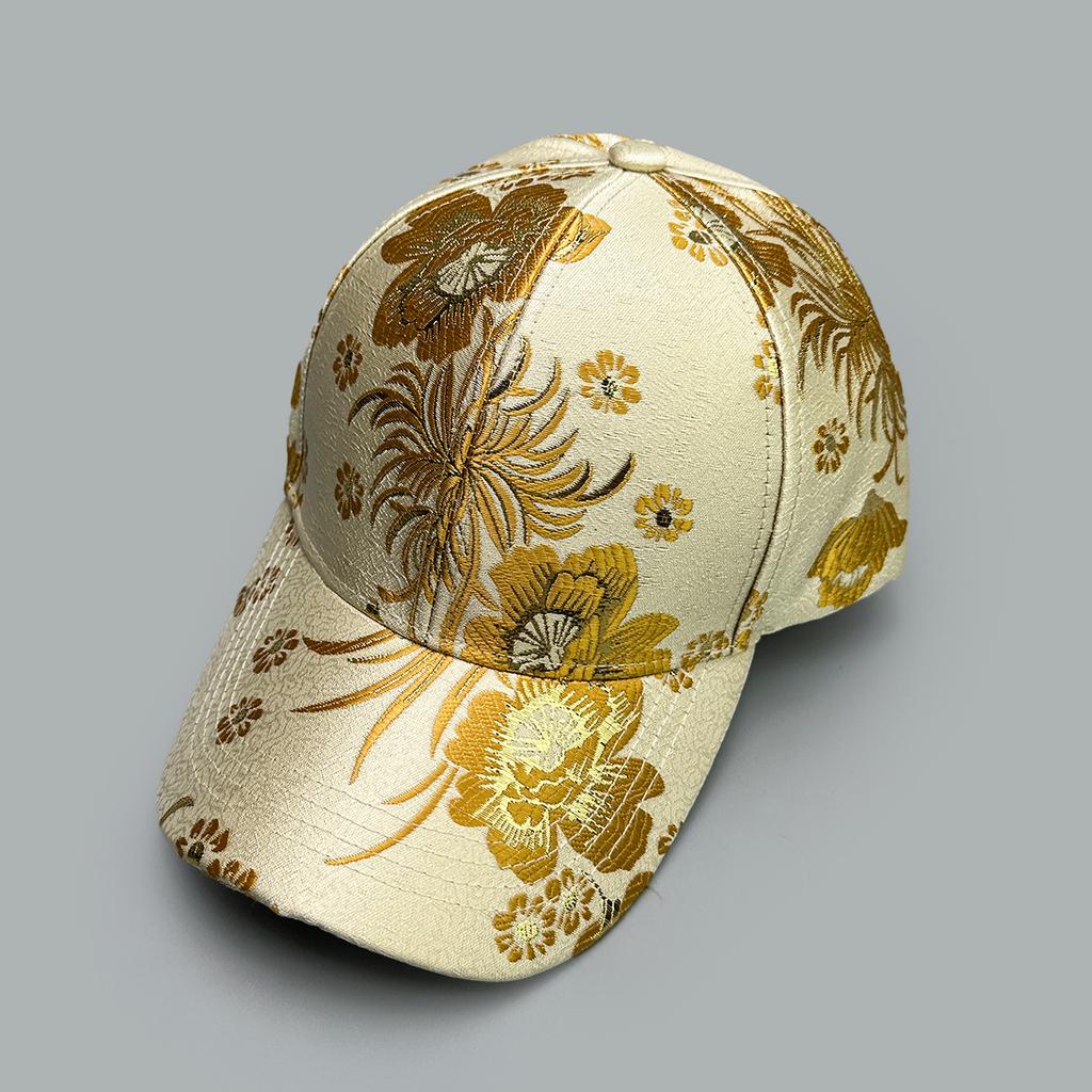 Spring and Autumn Flower Embroidery Baseball Cap Ladies Hard Top Shade Ethnic Style Elegant Peaked Cap