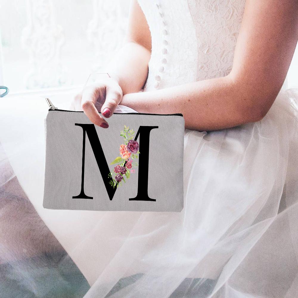 26 Lettere dell'Alfabeto Inglese Sposa Sacchetti Cosmetici con Zip Lettere Fiori Organizzatore Custodia Trucco da Viaggio per Donna Articoli da Toeletta Regali per Donna