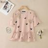 ZANZEA Women Casual Round Neck Loose Short Sleeve Print Blouse