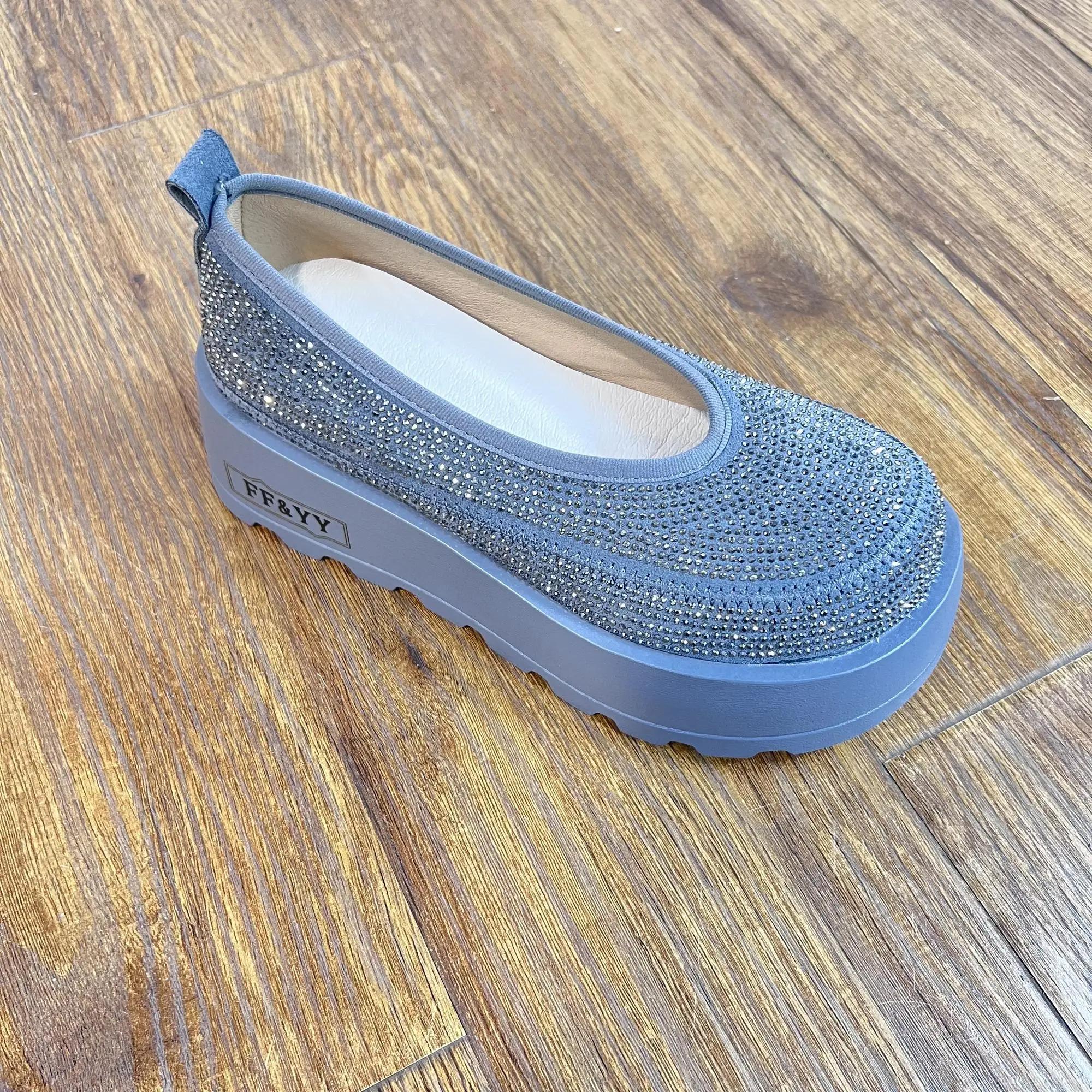 

Fashion Women s Casual Shoes Platform Sole Rhinestone Upper Shallow Mouth Women s Loafers Leisure One Kick Fashion Zapatillas De Mujer 40 сірий