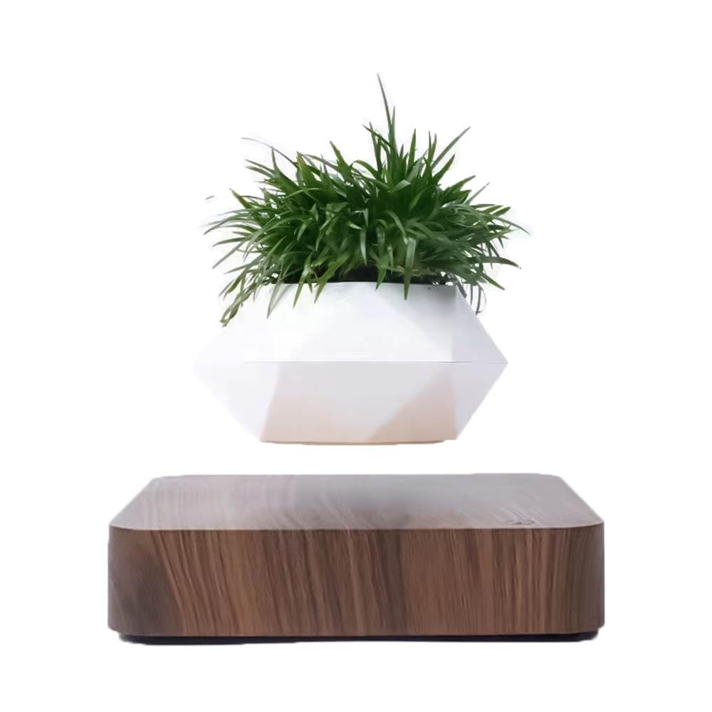 

FGY Плавающий плантатор для бонсай, декоративное растение, магнитная левитация, украшение в горшке, деревянное зерно, плавающий интерьер (коричневый)