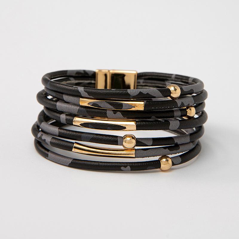 Hot and sexy leopard print magnetic buckle bracelet ins style design is sweet and cool exaggerated pu leather jewelry tide
