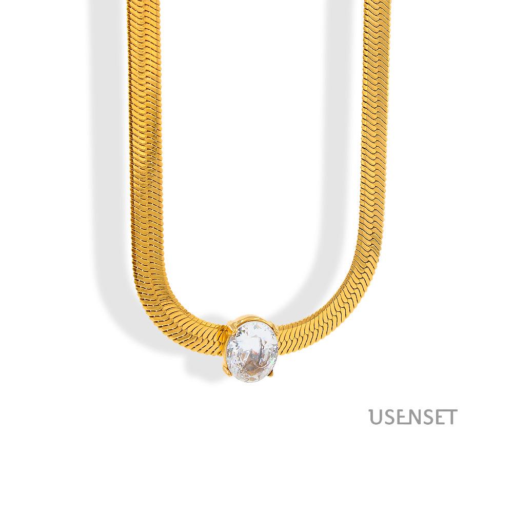 Stainless Steel Zirconia Snake Bone Chain Necklace - Light Luxury Design