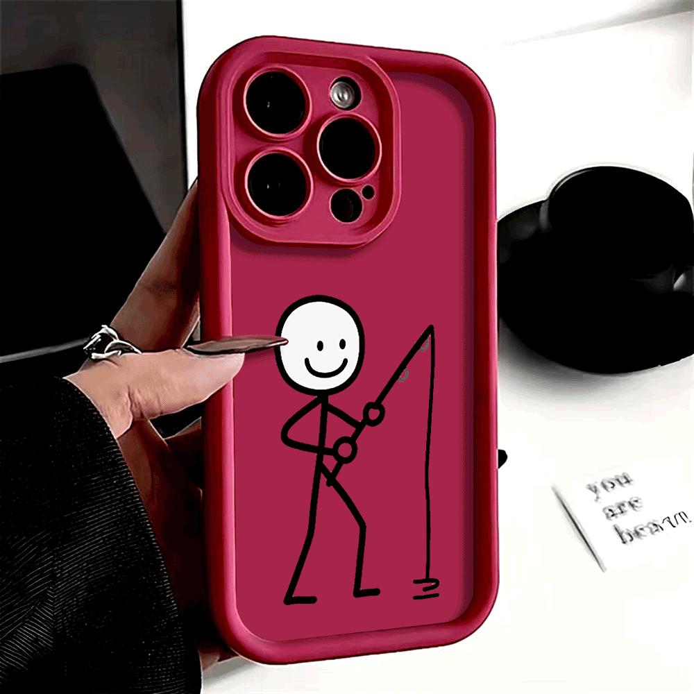 Shockproof Phone Case For iPhone 16 15 14 13 12 11 Pro Max Plus/Mini Lens Protect Scratch proof Soft Cover Lovely Black Line Man