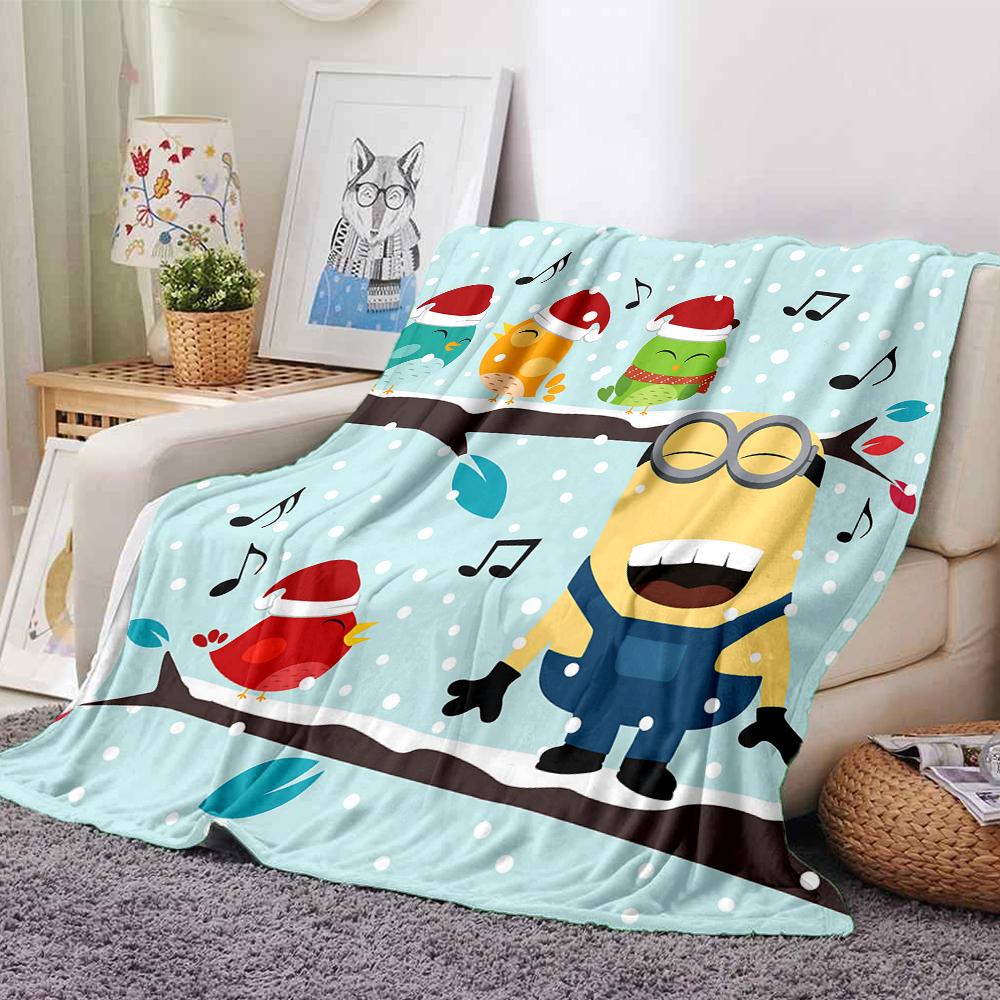 1Pc Christmas Minions Celebration Blanket Soft Throw Blanket For Home Bedroom Bed Sofa Travel Office Solid Christmas Blanket