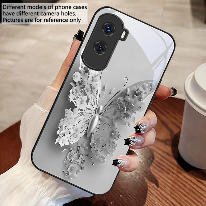 Green Flower Butterfly For Honor 30 50 50SE 70 Pro 90 200 200Pro Magic 4 5 7 Lite X9c Smart X50i Plus X9 X30 Glass Phone Case