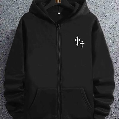 Stylish Christian Cross Print Men's Hooded Jacket Spring & Fall Sports Sweatshirt