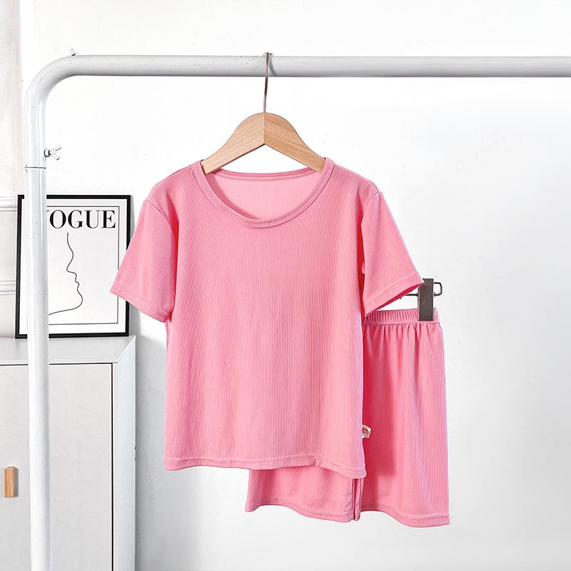 Kids  Ice Silk Pajama Set: Summer Two-Piece, Short Sleeve Home Wear for Boys  Girls