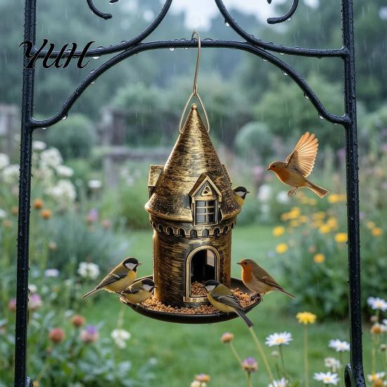 Unique Birding Gift for Men Retro Castle Bird Feeder, Metal Hanging Outdoor Nature Enthusiasts Wild Feeder Garden Backyard Balcony Decor