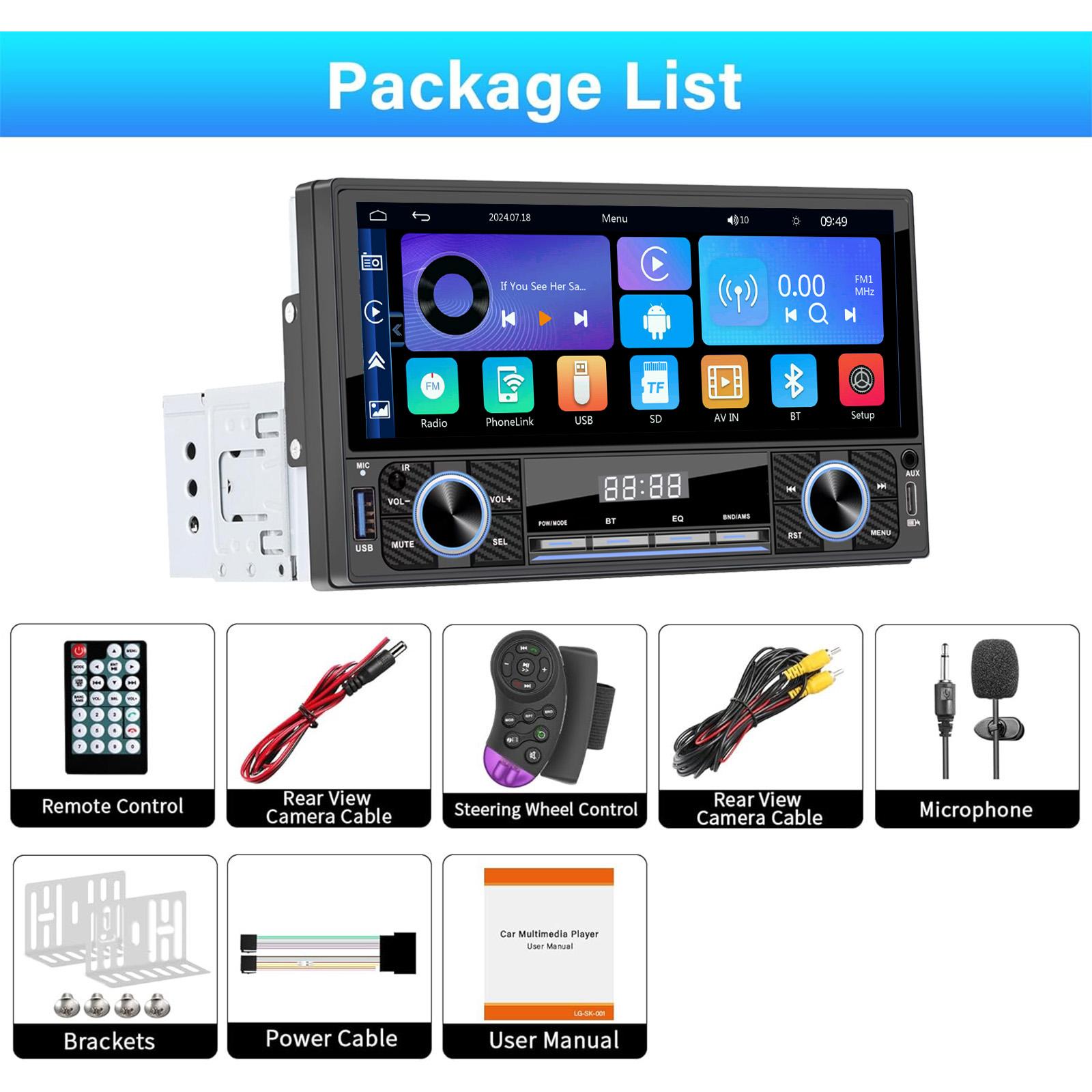 

Автомобильное радио 1 Din для универсального мультимедийного проигрывателя MP5, 6,9-дюймовый HD сенсорный экран, поддержка Carplay Mirror Link BT SWC Stereo 6.9