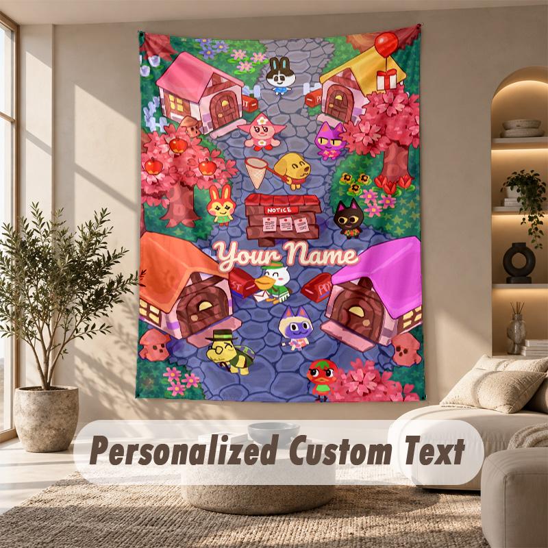 Tapestry Custom Name Text, Wall Hanging Tapestry Home Room DecorAnimal Crossing
