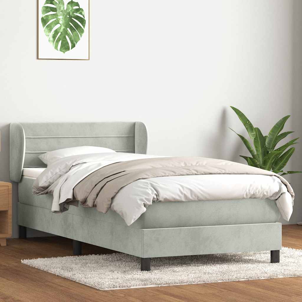 Box Spring Bed with Mattress Light Gray 80 X 210 Cm Velvet