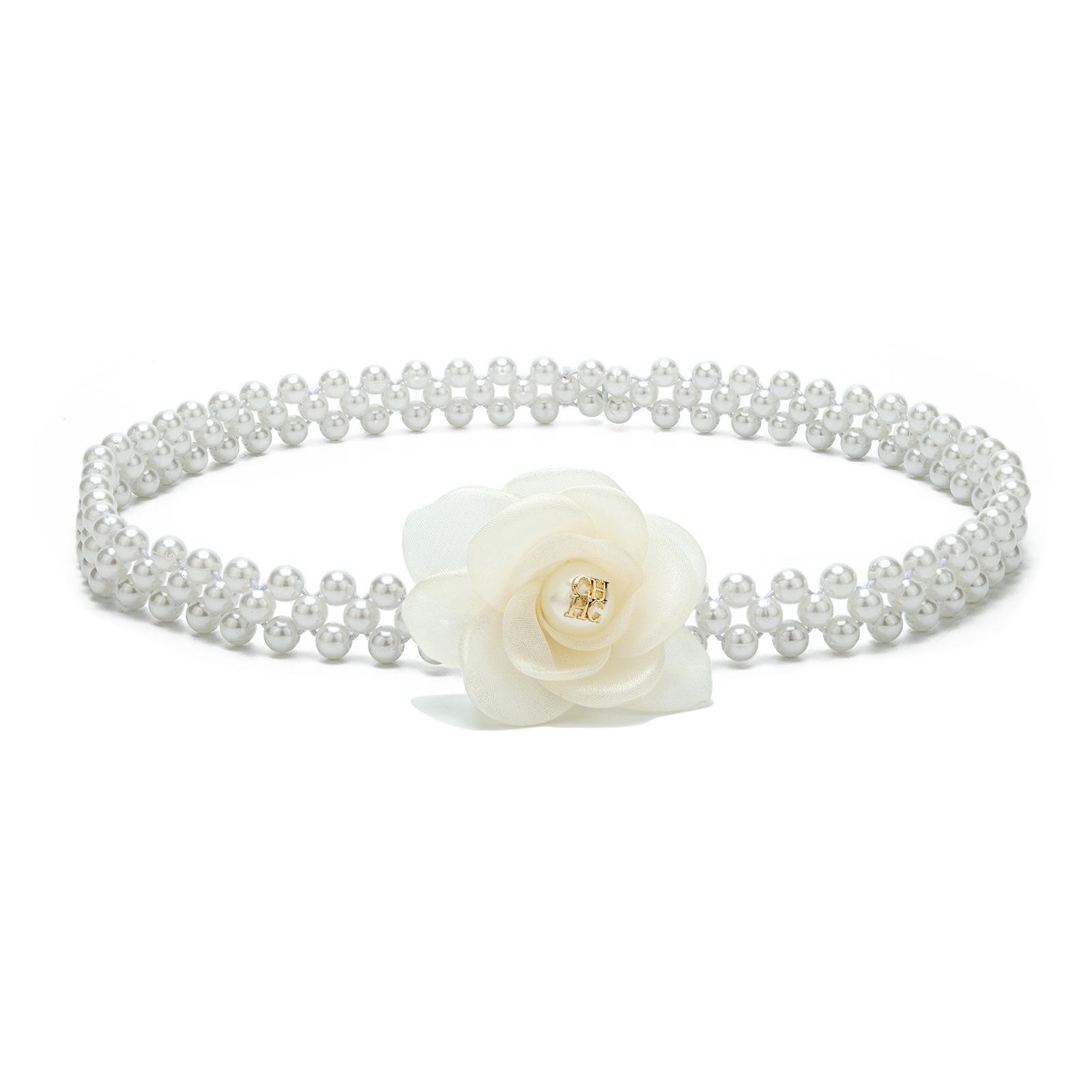 Camellia Pearl Flower Elastic Waist Chain Accessory for Dresses and Skirts