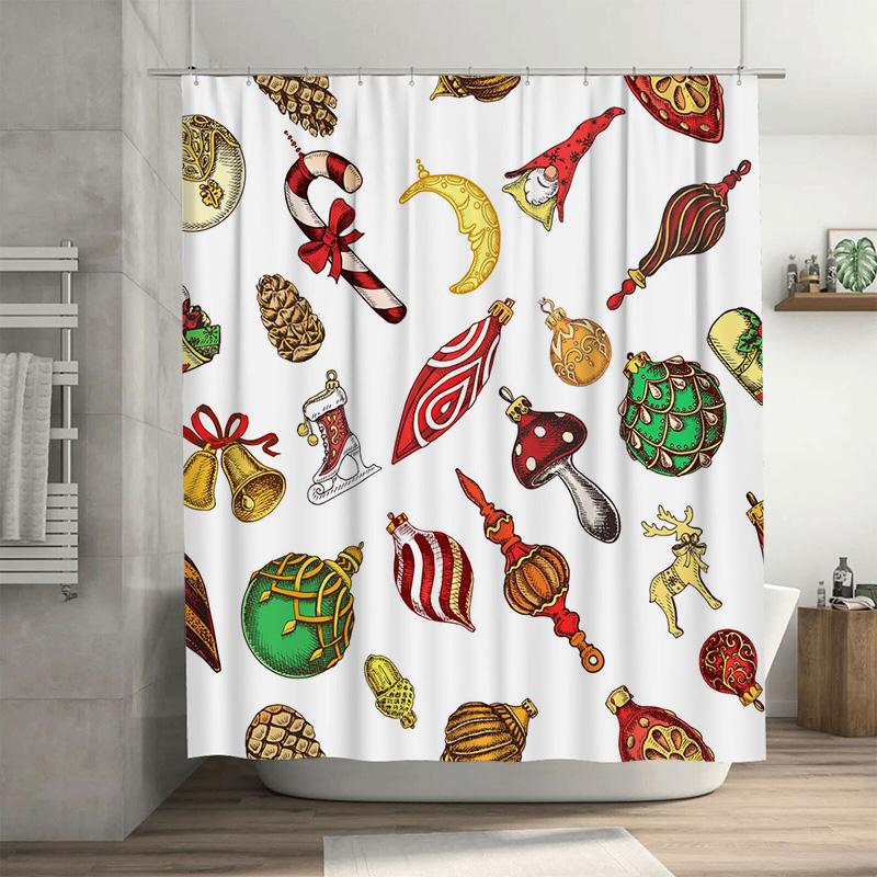

Tu Christmas Shower Curtain Festive Holiday Pattern Bathroom Decor Waterproof Xmas Tree Ornaments Gift Idea Home Textile Holiday W60H190(CM)-1 Pcs
