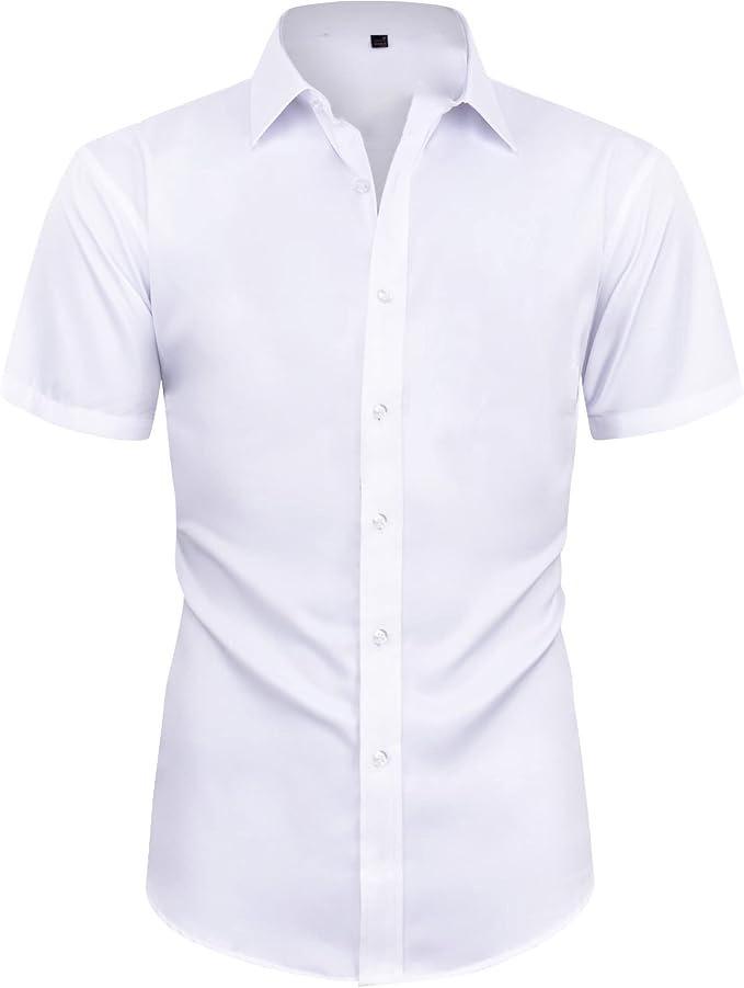 Men's Slim Fit Short Sleeve Non-Iron Stretch Business Shirt