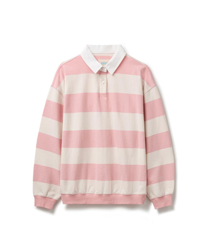 ERER Oxford Collar Stripe T-Shirt Pink