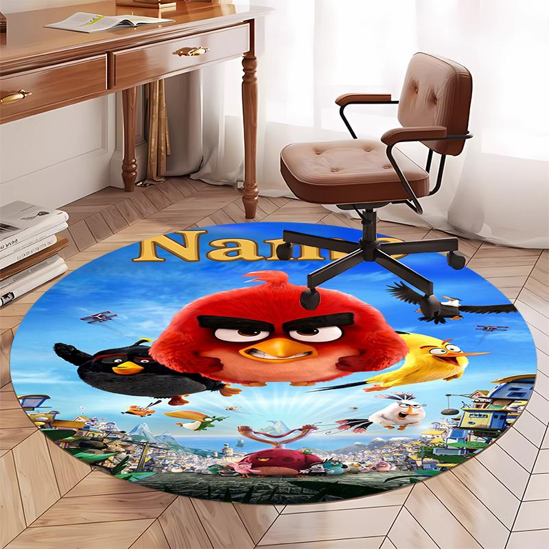 Custom Name Angry Birds Printed Round Rug Carpet Chair Rug Area Rug Entryway Doormats,for Office Chair Living Room Bedroom Kitchen Room.