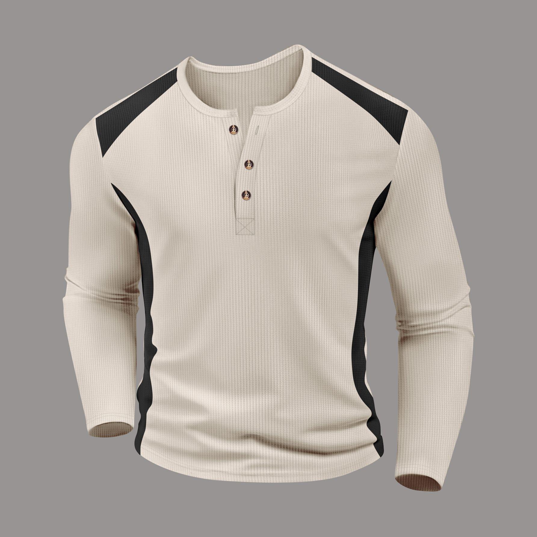 Mens Waffle Knit Color Block Long Sleeve Henley Shirt Casual Top S