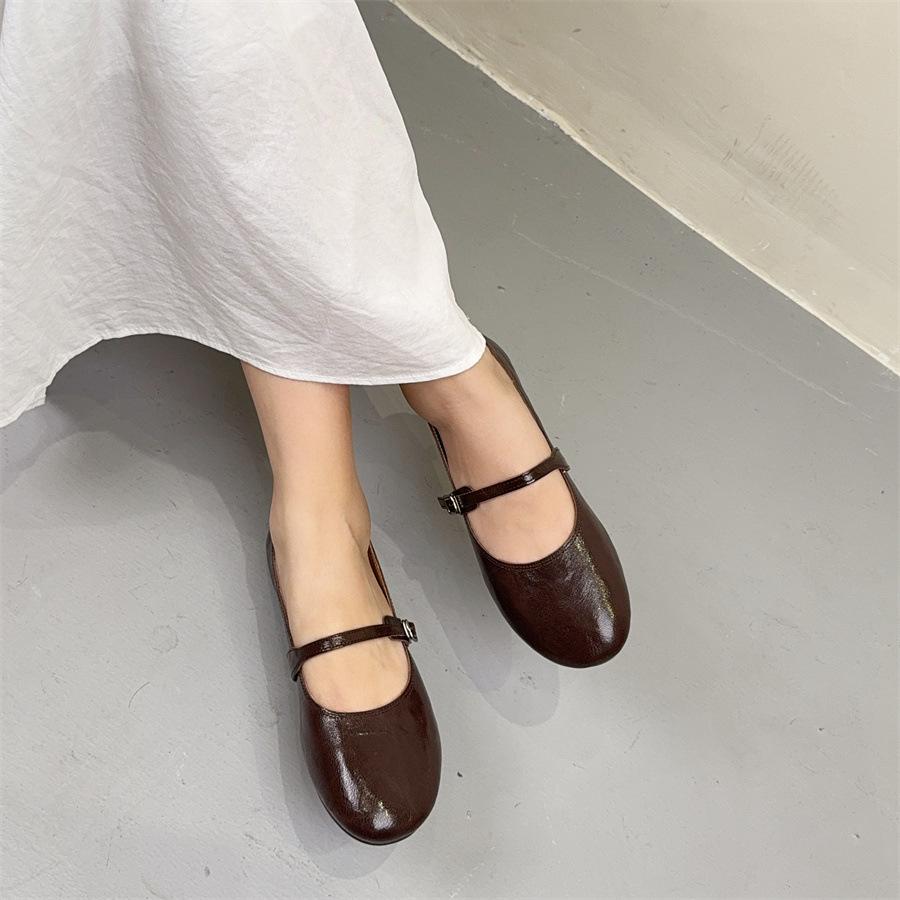 

Johnature Genuine Leather Round Toe Women s Flats Handmade Soft Sole Comfortable Solid Color Casual Shoes 40 кофейный