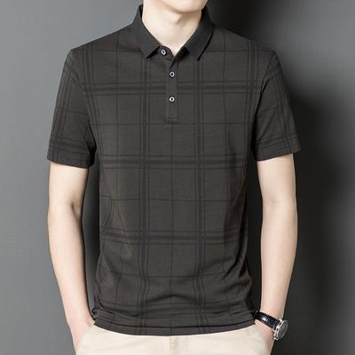 Verano Nuevo Coreano para Hombre Camiseta de Manga Corta a Cuadros para Hombre Casual Joven y Mediana Edad Guapo Solapa Top Moderno