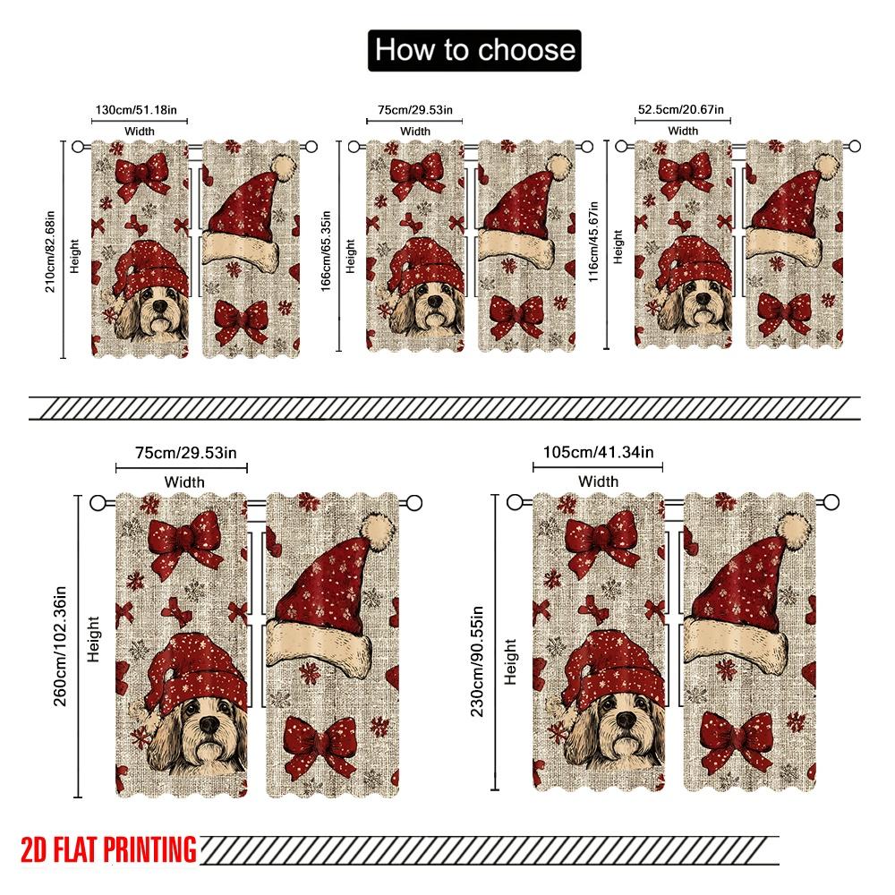 2pcs,2D Plane Printing Curtain Fabric Santa Hat & Scarf Versatile Polyester (without Rod) Decorations Outdoor for Various Room