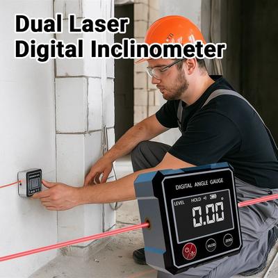 Waterproof Digital Inclinometer Magnetic Base LCD Backlight Level Angle Gauge 360 Degree Dual Laser Tilt Angle Box Metalworking