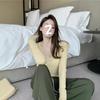 Soft waxy collar temperament slim-fitting long-sleeved knitted bottoming shirt women's spring bright yellow pure desire top