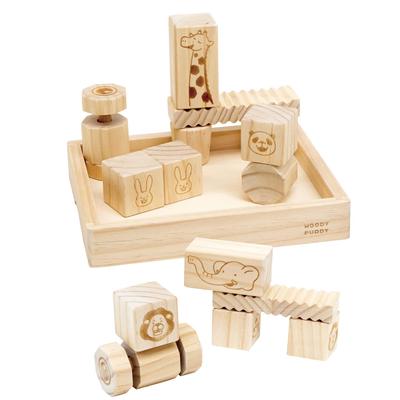 First Building Blocks: Baby and Earth-Friendly Pine Wood Building Blocks, Wooden Toys, Woody Puddy, 6 Months0 Years Old