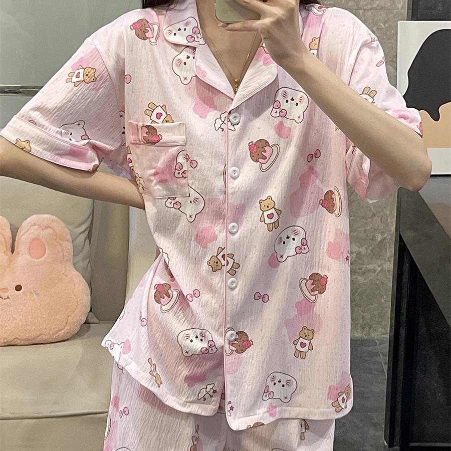 Internet Celebrity New Sweet Pink Love Bear Pajamas Women's Summer Short-sleeved Shorts Set Student Dormitory Casual Home