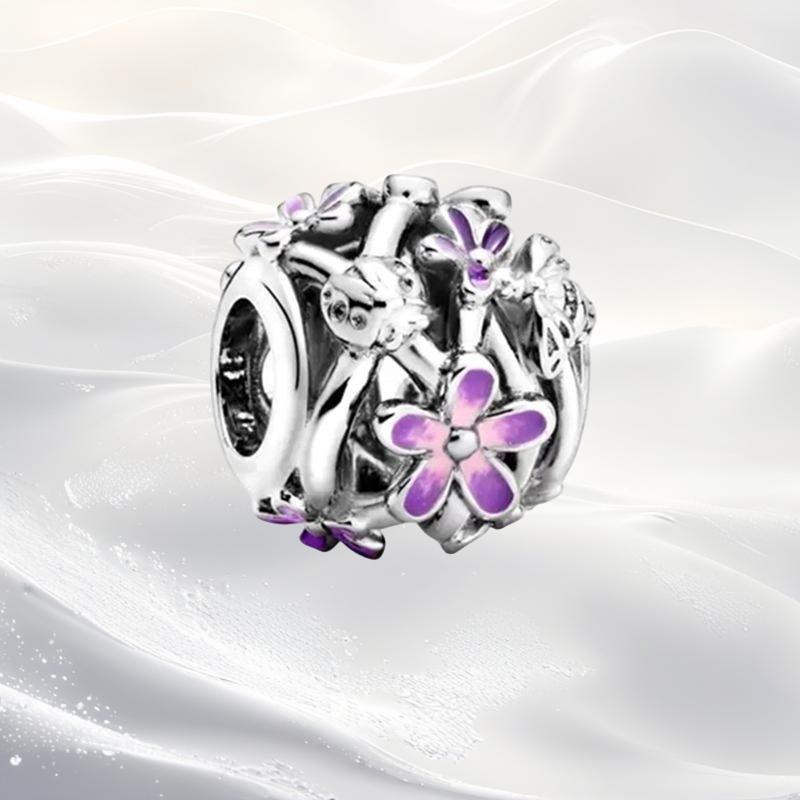 Cherry Blossom Flower Clip Charm Beads Dangle Fit Original Snake Silver Bracelet Necklace Bead For Diy Jewelry Women Gift